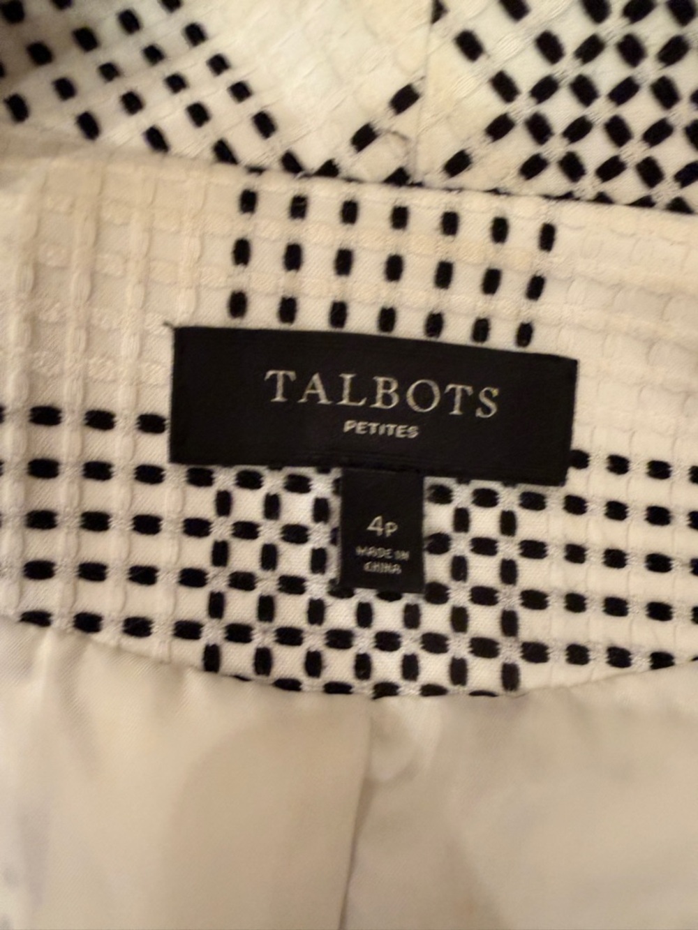 Talbot's Women's Jacket White Black Geometric Plaid Full Zip Turtleneck Lined - Picture 3 of 3
